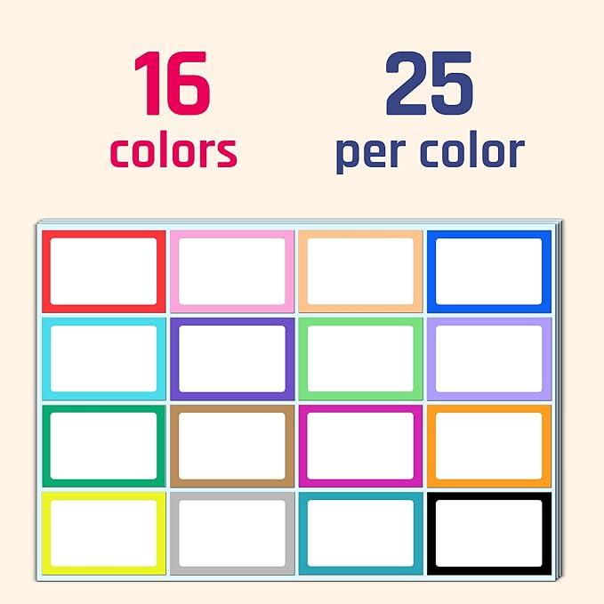400 Pieces - Name Tags Sticker, Colored Labels Tag Stickers Nametags - 16 Assorted Colors, 3 x 2 inches