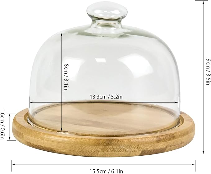 Glass Dessert Dome with Base, Mini Decorative Cake Tray with Glass Dome Cover, 5.9" Cake Fruit Display Server Tray for Kitchen, Birthday, Wedding, Appetizer Dessert and Cheese Serving Platter