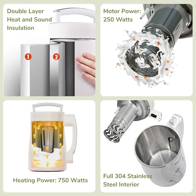 MioMat 8in1 Plant Based Milk Maker | Make 40oz of Natural Almond Milk, Soy Milk, Oat Milk, Coconut Milk, and more ... + soups, porridges, smoothies, purées... | Automatically, at the touch of a button