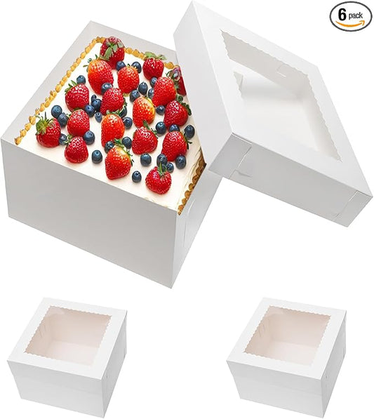 6 Pack Cake Boxes for Tier Cakes 12x12x8 Inch Disposable Layer Tall Baking Carrier with Window Large Cardboard Tierd Bakery Take Out Transport Containers for Wedding, Birthday, Party