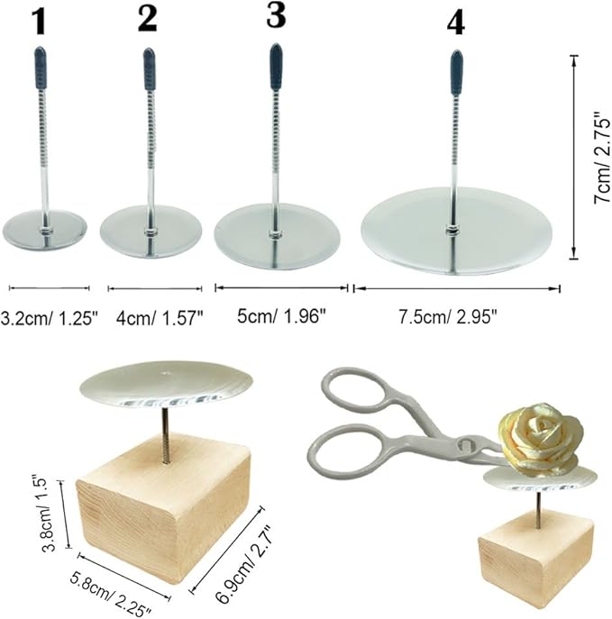 Woohome 7 PCS Cake Decorating Supplies Includes 4 PCS Cake Flower Nail, 2 PCS Flower Lifters and 1 PCS Wood Flower Nails Holder, Cupcake Decor Tools Baking Tools for Icing Flowers Decoration