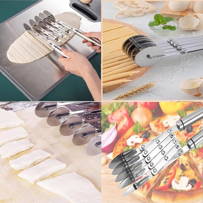 5 Wheel Dough Cutter, Spaghetti And Noodle Slicer, Pastry Cutter Set, multiple pasta roller cutter tools, baking roller adjustable pizza knife slicer, splitter with handle