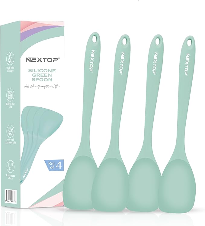 NEXTOP Silicone Spatula Set of 4 - Multipurpose Seamless Silicone Spoon Spatula for Mixing and Cooking - Heat Resistant Flexible Kitchen Utensils for Blending, Stirring, and Baking - Green