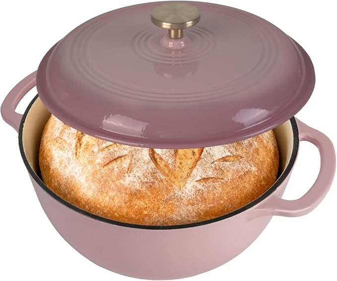 Premium Enameled Cast Iron Dutch Oven for Bread Baking | Non-Stick 5.5QT Oval Bread Oven with Lid | Perfect for Sourdough, Loaf, and Artisan Baking (Round Pink, 5.5 QT)