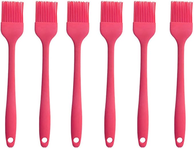 Silicone brush, Oil Brush for BBQ Kitchen Cooking Baking and Grilling (6 PCS,Rose red)