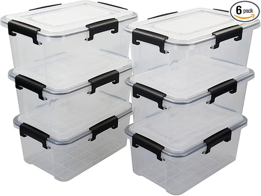 6-Pack 10 L Clear Plastic Storage Box with Lid, Airtight Pet Food Storage Containers