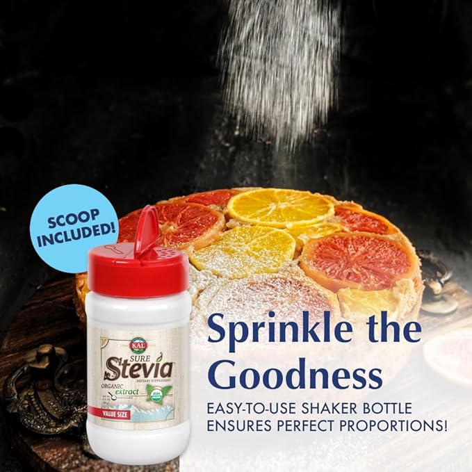 KAL Sure Stevia Extract, Organic Stevia Powder, Low Carb, Zero Calorie Sweetener, Keto Friendly, Great Taste, Low Glycemic, Vegan, Gluten Free, No Fillers, 60-Day Guarantee (2.8 oz Organic)