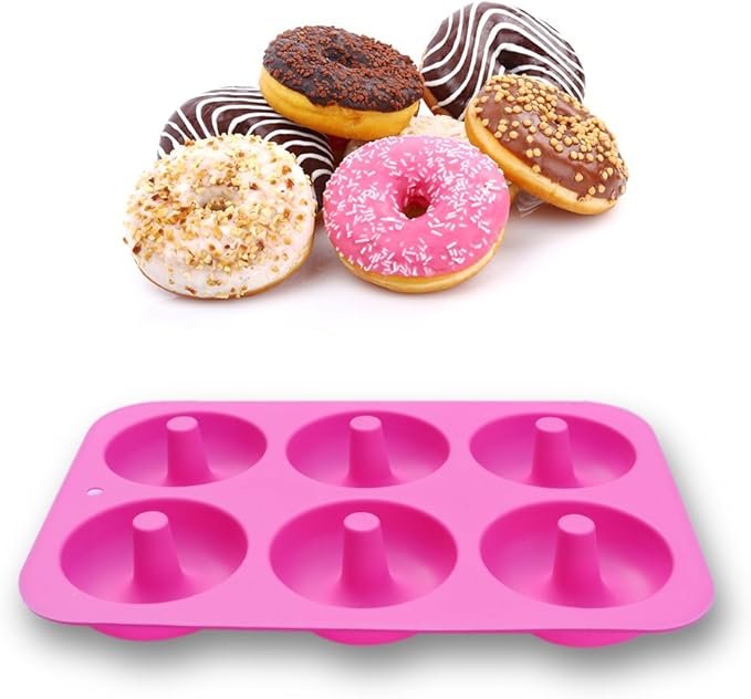 homEdge Silicone Donut Molds, 2-Pack of Non-Stick Food Grade Silicone Pans for Doughnut Baking – Green and Pink
