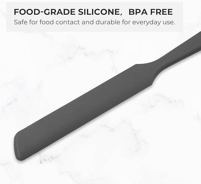 Elihome Skinny Silicone Jar Spatula Spreader, BPA Free,Heat-Resistant Scraper, 10in Long Narrow Stirring Stick, Seamless Flexible Peanut Butter Spreader for Scraping Icing and Jam (Dark Grey)