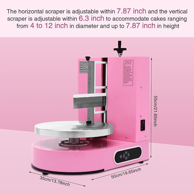 Cake Icing Machine 200W Auto Cream Spreading Machine w/LED Display, Horizontal & Vertical Spatula Adjust, Professional Cake Decorating Machine Pink Auto Frosting Turntable for 4-12 Inch Cakes