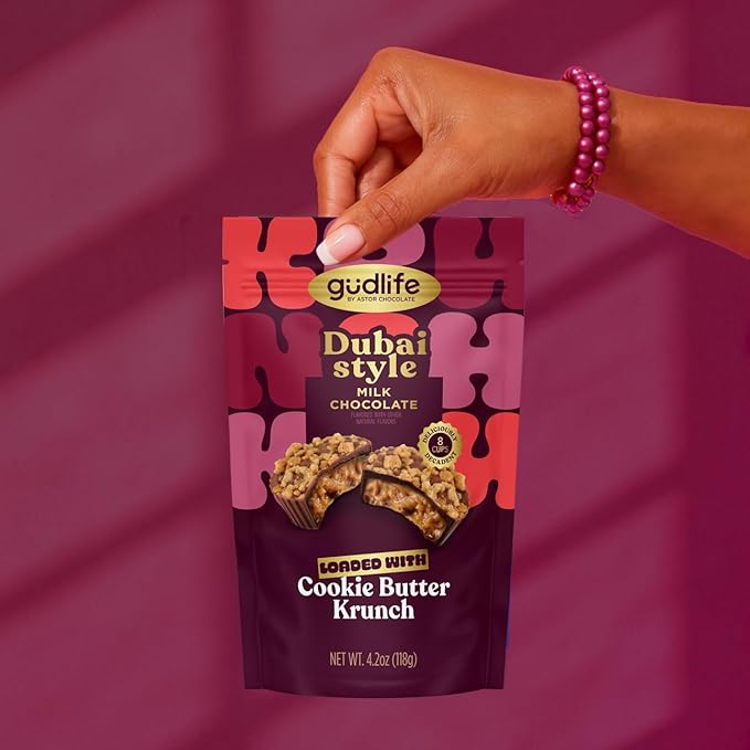 Gudlife Dubai Style Milk Chocolate Cookie Butter Cups | Gourmet Milk Chocolate with Creamy Cookie Butter | 8 Mini Cups, 4.2oz Bag