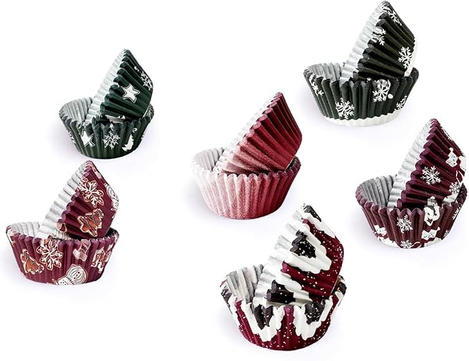 qiqee Christmas 300-Count Cupcake Liners Standard Cupcake Cups 6 Design Cupcake Papers Baking Cups Cupcake Wrappers (Standard Size)