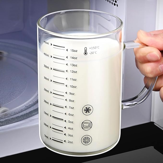 Graduated Glass Drinking Cup, High Borosilicate Glass Measuring Cup for Elderly, Beginners, Weight Loss, Straight Clear Glasses with Measurements for Water, Milk, Juice, Milkshake, Coffee (350 ml)