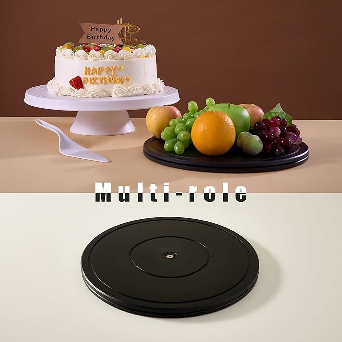 12 inch Revolving Cake Stand with Spatula, White Rotating Cake Turntable for Cake, Bamboo Fiber, Multi-Functional Rotating Cake Stand for Decorating Used as Cake Plate Holder & Serving Platter