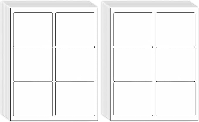 3-1/3" x 4" Shipping Address Labels 600 Label Stickers Paper for Laser/Inkjet Printer 6 per Page Printable Mailing Labels, FBA Box Labels - Matte, 100 Sheets (Pack of 2)
