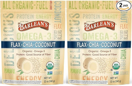 Barlean's Organic Flax Chia Coconut Seed Blend with 2,330 mg Omega 3 Fatty Acids, Fiber Supplement with Whole Chia Seeds and Ground Flaxseed, 12 oz, 2 Pack