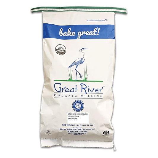 Great River Organic Milling Organic Barley Flour | Unbleached, Unbromated, Non-GMO, Kosher | High Fiber, Nutty Flavor Perfect for Breads, Pancakes, & More | 25 Lb