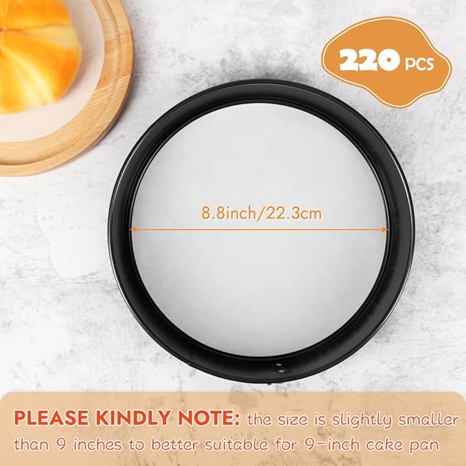 BYKITCHEN Parchment Paper Rounds, Set of 220, Non Stick 9 Inch Parchment Paper for Baking, Pre-cut Cake Pan Sheet Liners for Round Cake Pan, Springform Pan, Air Fryer and More