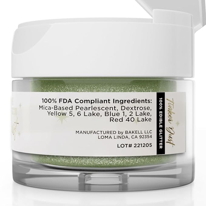 Bakell - Soft Olive Green Tinker Dust (5g, 1x Jar) Edible Glitter for Food, Desserts, and Beverages!