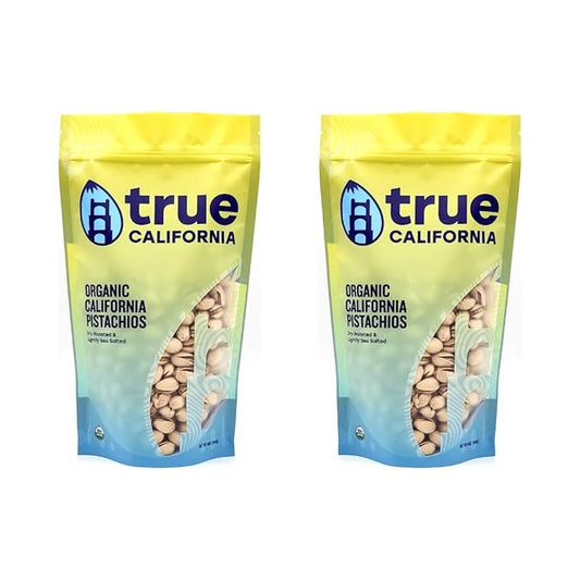 True California Organic Pistachios (1 LB x 2 Packs) Dry Roasted & Lightly Sea Salted, In-Shell, Vegan & Gluten-Free