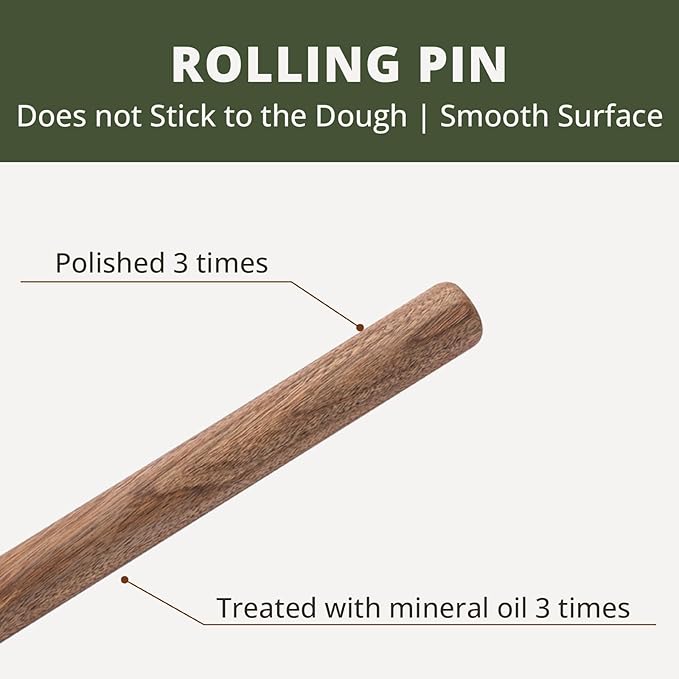 Muso Wood Black Walnut Rolling Pin for Baking (Walnut Dowel 15-3/4 Inch)