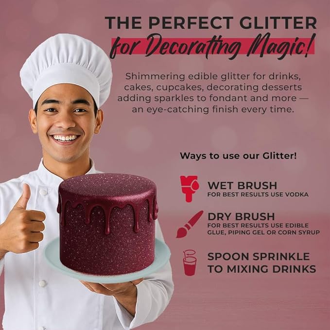 Bulk 20g Red Edible Glitter for Drinks | Premium Edible Glitter for Cakes, Cocktails, Red Cake Decorating Decorations Food Grade, Vegan, Kosher, Halal, Gluten Free - Made in USA