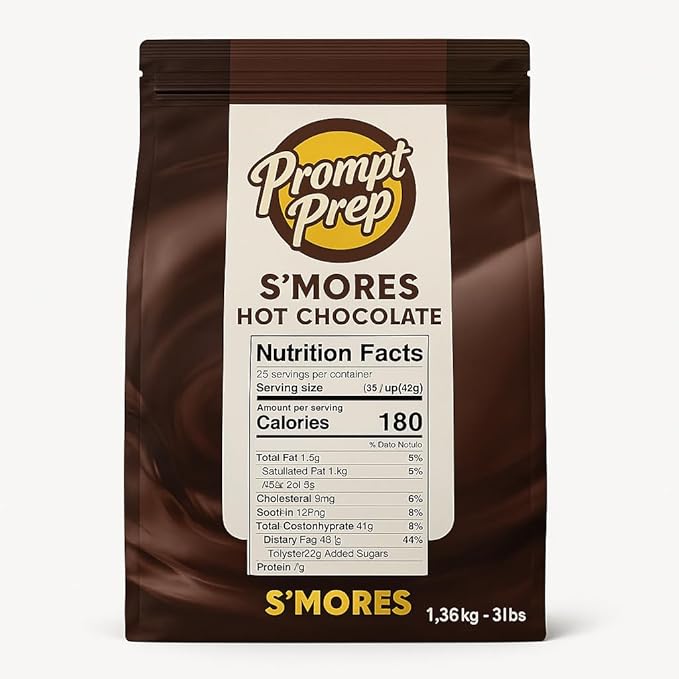 Prompt Prep S’mores Hot Chocolate Mix – 3 lb Bulk Bag | Rich Chocolate Flavor with Marshmallow & Graham Cracker Notes | Cozy Hot Cocoa Powder for Winter Drinks & Desserts