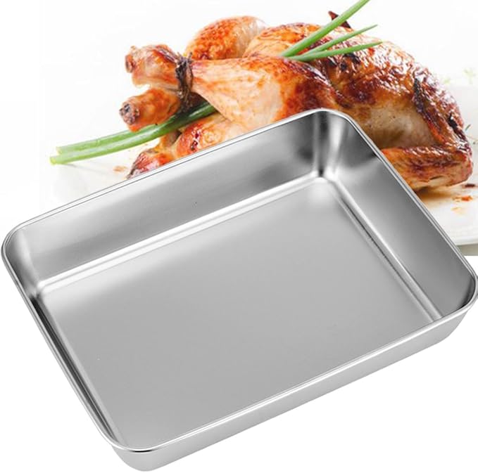 Sheet Pan,Cookie Sheet,Heavy Duty Stainless Steel Baking Toaster Oven Jelly Roll Deep Edge,Superior Mirror Finish, Dishwasher Safe (9.65 * 11.8 * 2.36 inches)