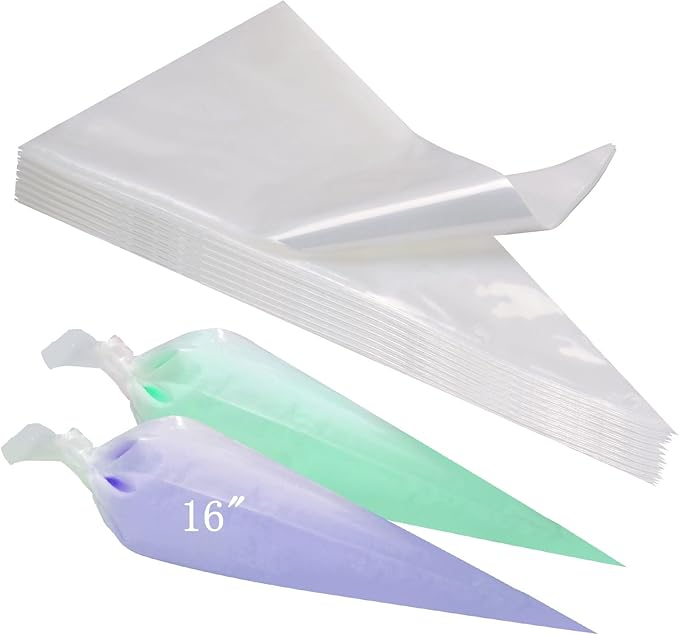 16-Inch Disposable Piping Bags 100 Count - Extra Thick Non-Slip Pastry Bags with Anti-Burst Design for Cake Decorating, Cupcakes, Cookies & Baking Supplies