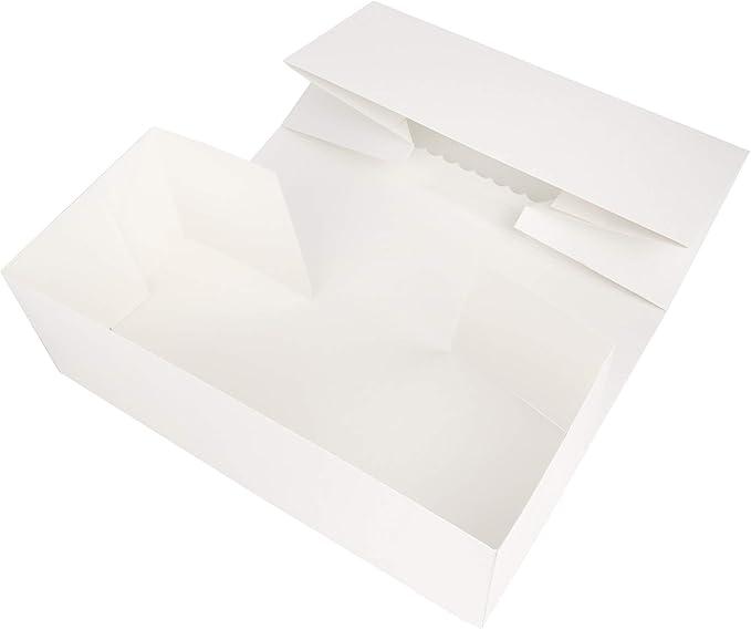 O'CREME White Rectangular Cake Box 14.5 Inch x 5 Inch x 3 Inch High with Scalloped Window - Pack of 25