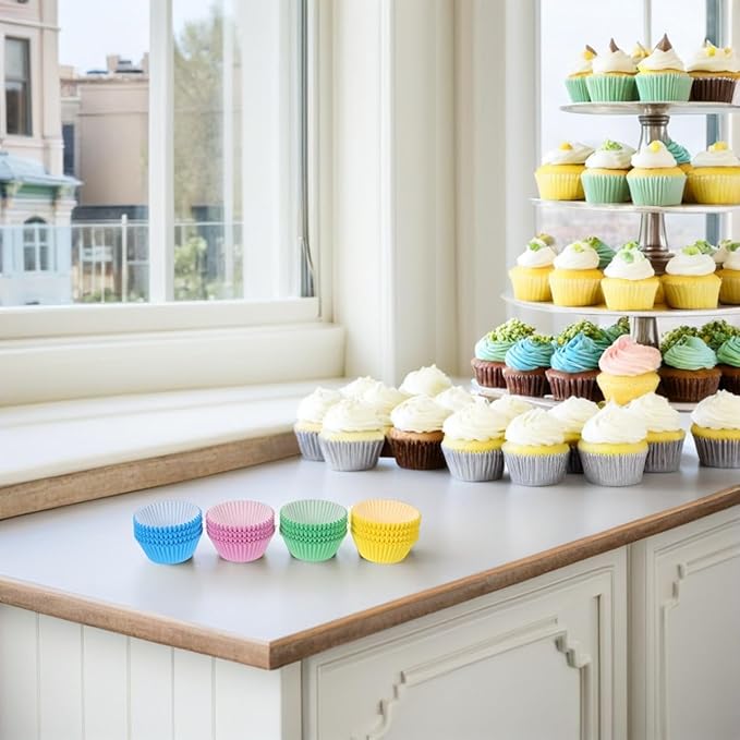 Toyvian 400-count Mini Cupcake Liners for Baking Bright Rainbow Standard Cupcake Liners Solid Colorful Paper Baking Cups for Candy Cups And Cake Balls