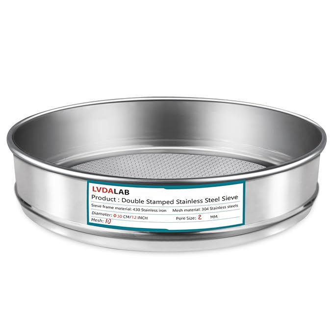 304 Stainless Steel Lab Sieve Screen Mesh, 10 Mesh (2mm) Aperture Test Sieve, 12Inch(30cm) Diameter Economy Standard Analysis Sample Test Sieves for Industrial Laboratory Homes