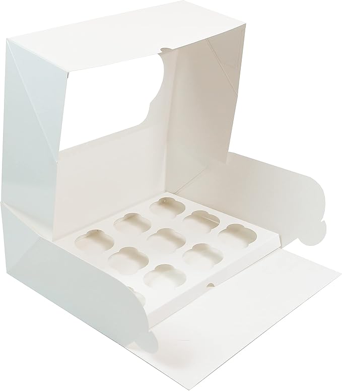 Global Sugar Art Auto-Popup Quarter Sheet Cake Box or 12 Cupcake Box, White 14 x 10 x 4 Inches, 5 Count. Also for 9 x 13 sheet cakes, cookies, pastries, desserts.