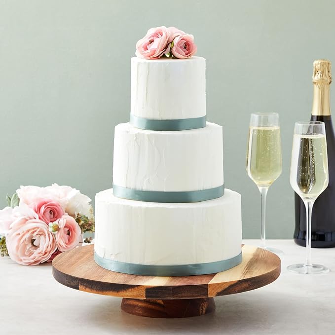 Juvale Acacia Wood Cake Stand - Wedding Cake Stand & Serving Platter - Rustic Round Wood Dessert Display - Easy-Clean Low-Profile Wooden Serving Base - 12.75 in Dia, 2.75 in H
