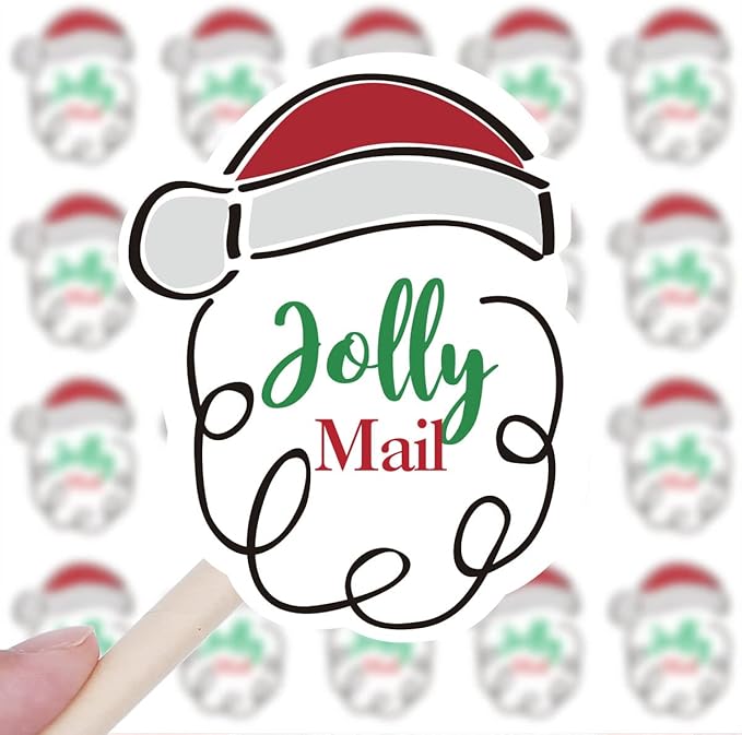 Wailozco 200 PCS Jolly Mail Cute Christmas Hat Stickers,Cute Small Business Envelopes Stickers for Packages/Handmade Goods/Bags ,Christmas Theme Shop Seals