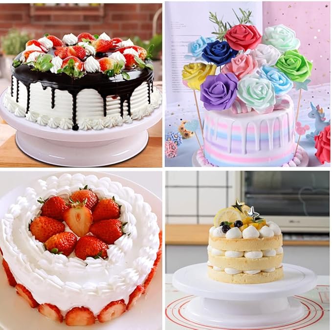 11 Inch Rotating Cake Turntable Stand, Revolving Turn Table Top for Cake Decorating, Rotary Round Cake Stand for Pastries Cookies Cupcakes Decorating Display Tool (White)