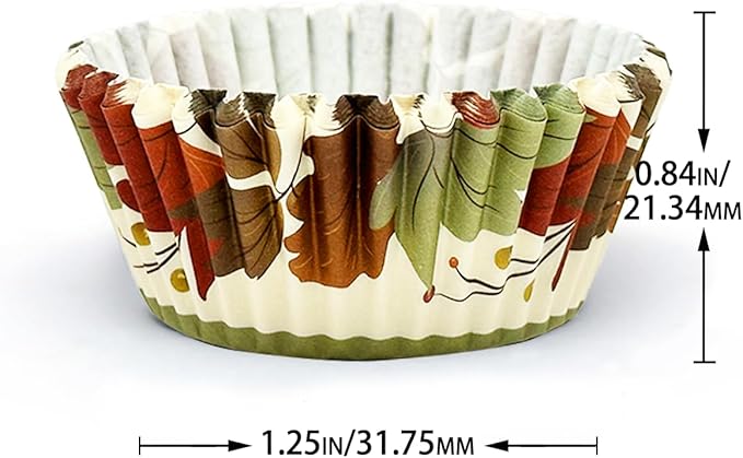 qiqee Thanksgiving Cupcake Liners Muffin Paper Baking Cups 300-Count 6 Original Design Fall Hat Pumpkin Maple Leaf No Smell, Food Grade (Small Size)