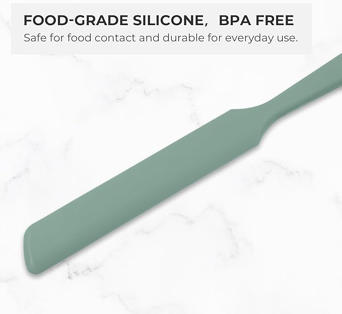 Elihome Skinny Silicone Jar Spatula Spreader, BPA Free,Heat-Resistant Scraper, 10in Long Narrow Stirring Stick, Seamless Flexible Peanut Butter Spreader for Scraping Icing and Jam (Sage Green)
