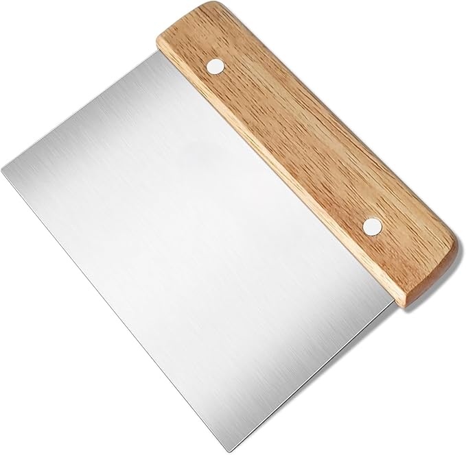 6-inch Stainless Steel Dough Scraper | Wooden Handle | Food Scraper for Bread and Pastry [1PK]