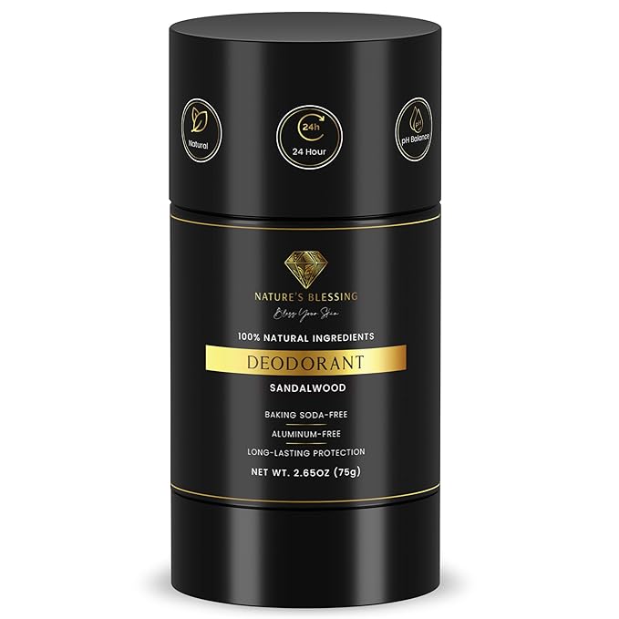 100% Natural Deodorant - Baking Soda & Aluminum Free - Gentle for Sensitive Skin - Long Lasting Protection (Sandalwood)
