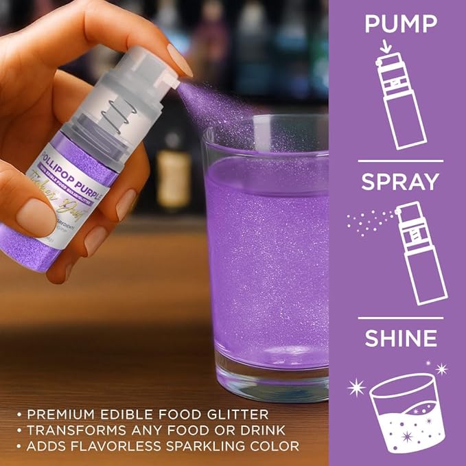 Bakell - Pollipop Purple Tinker Dust (4g, 1x Mini Spray Pump) Edible Glitter for Food, Desserts, and Beverages!