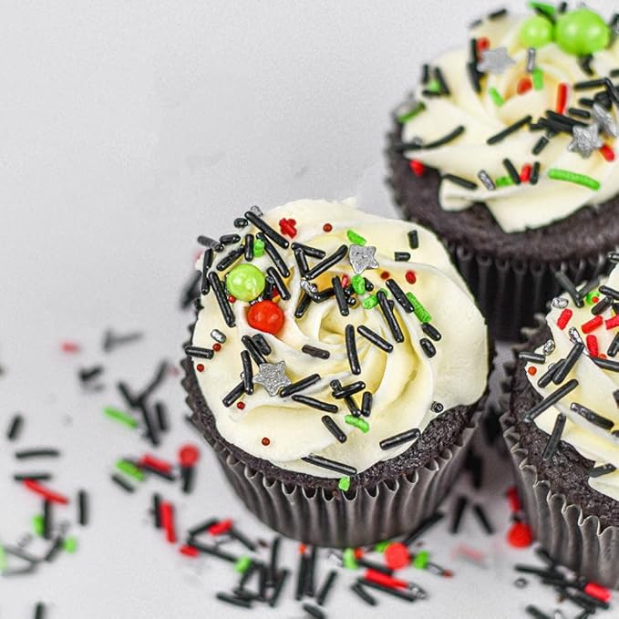 Black Space Wars Sprinkles for Cake Decorating - Galaxy Sprinkles for Cupcake Decorating and Baking in Black Jimmies, Red Nonpareils with Silver Stars Sprinkle Cake Decorations for Birthday