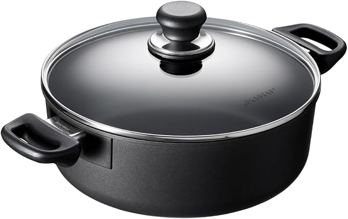 Scanpan Classic 4 1/2 Qt Nonstick Covered Low Sauce Pot – Metal Utensil Safe, Dishwasher & Oven Safe to 500°F, Works on Gas & Electric Stovetops, Black