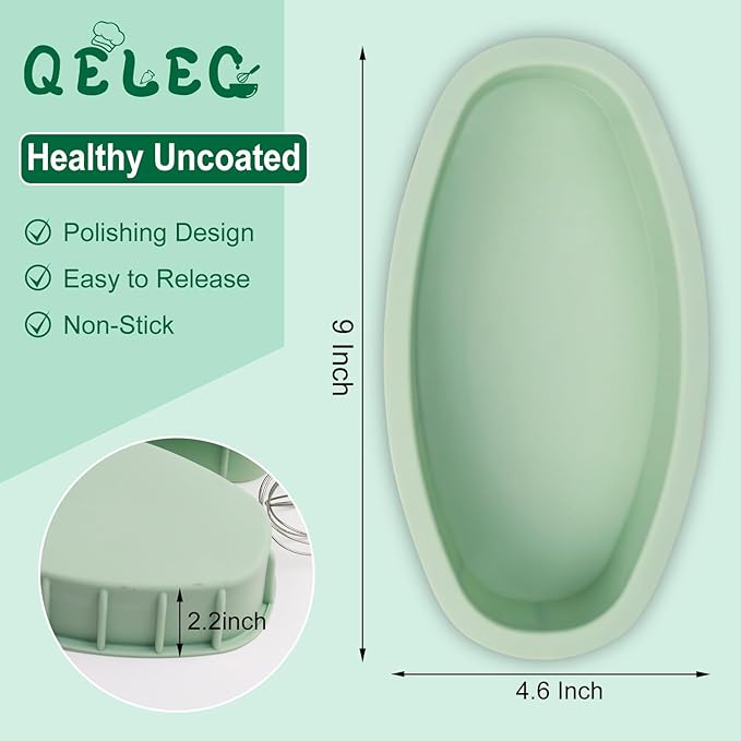 QELEG Silicone Oval Banana Bread Pan (2 Pack) - Non-Stick Silicone Cake Bread and Meat Bakeware for Oven, Pot Baking in Home, Kitchen & Bakery Use QLG0111-9x4.6x2.2 inch