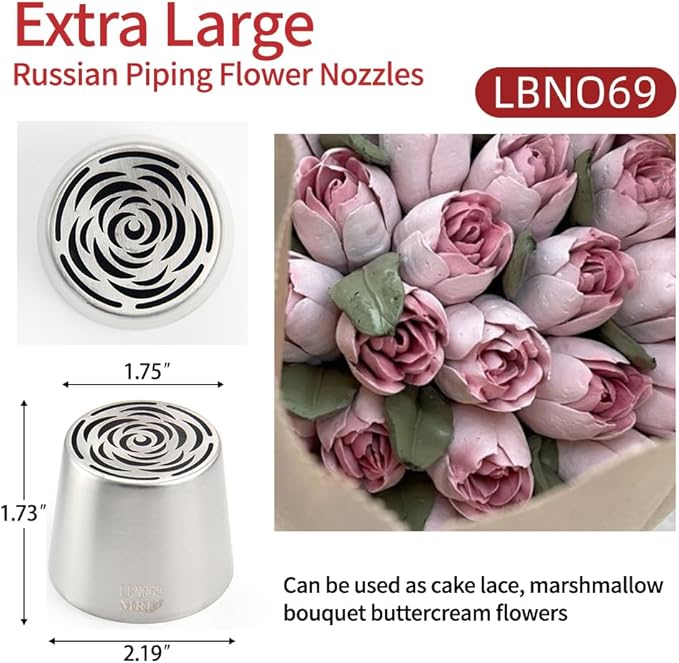 Extra Large Russian Piping Tips for Marshmallows Stainless Steel Flower Frosting Nozzles many styles Cake Decorating Baking tool for Buttercream, Cupcakes Cookies(SL69)