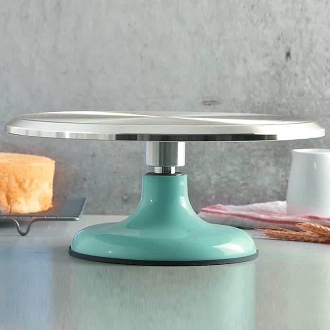 Fdit Cake Decorating Turntable, 10 Inch Silent Bearing Revolving Cake Stand Rounded Edges for Cake Decorating Supplies for Home (Blue)