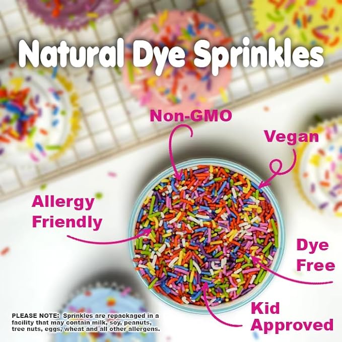 A Great Surprise Dye-Free Rainbow Sprinkles – 1.6 Pounds - Natural Vegan Baking Toppings with No Artificial Dyes or Flavors – Non-GMO Jimmies for Cookies, Cakes, Ice Cream & Cupcakes