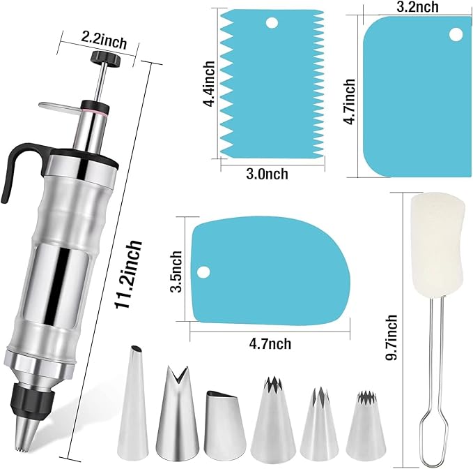 Icing Decoration Gun Set, Dessert Decorating Decorator Syringe with 6 Russian Piping Icing Nozzles Cake Decorating Tool Cupcake Frosting Filling Injector Cake Icing Tools