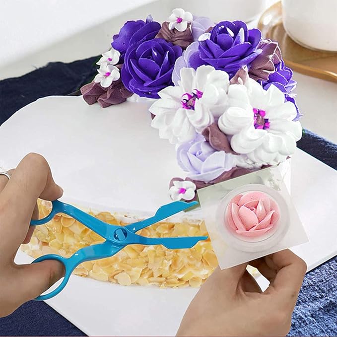 ZYAMY 3pcs ABS Plastic Cake Scissors Flower Fondant Decorating Cake Tool Flowers Lifter Cake Edge Scissors Clip Cream Transfer Confectionery Tool (Purple, Red, Blue)