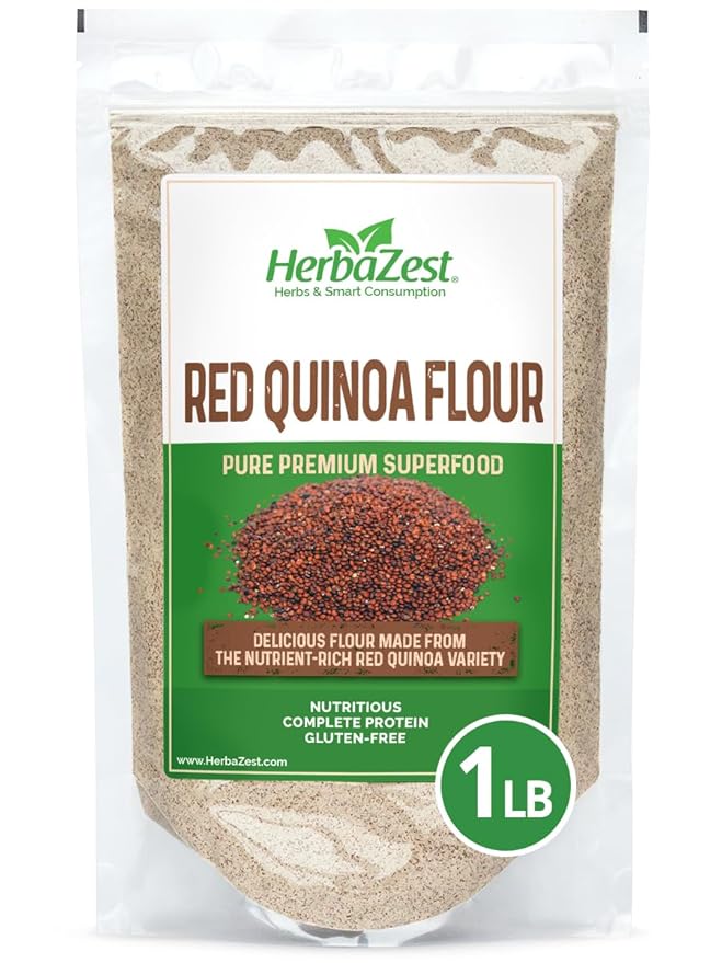 HerbaZest Red Quinoa Flour Organic – 1 LB – Vegan & Gluten Free Superfood – Baking Flour Alternative – Perfect for Baked & Non-Baked Goods, Pancakes & Waffles, Savory Dishes & More